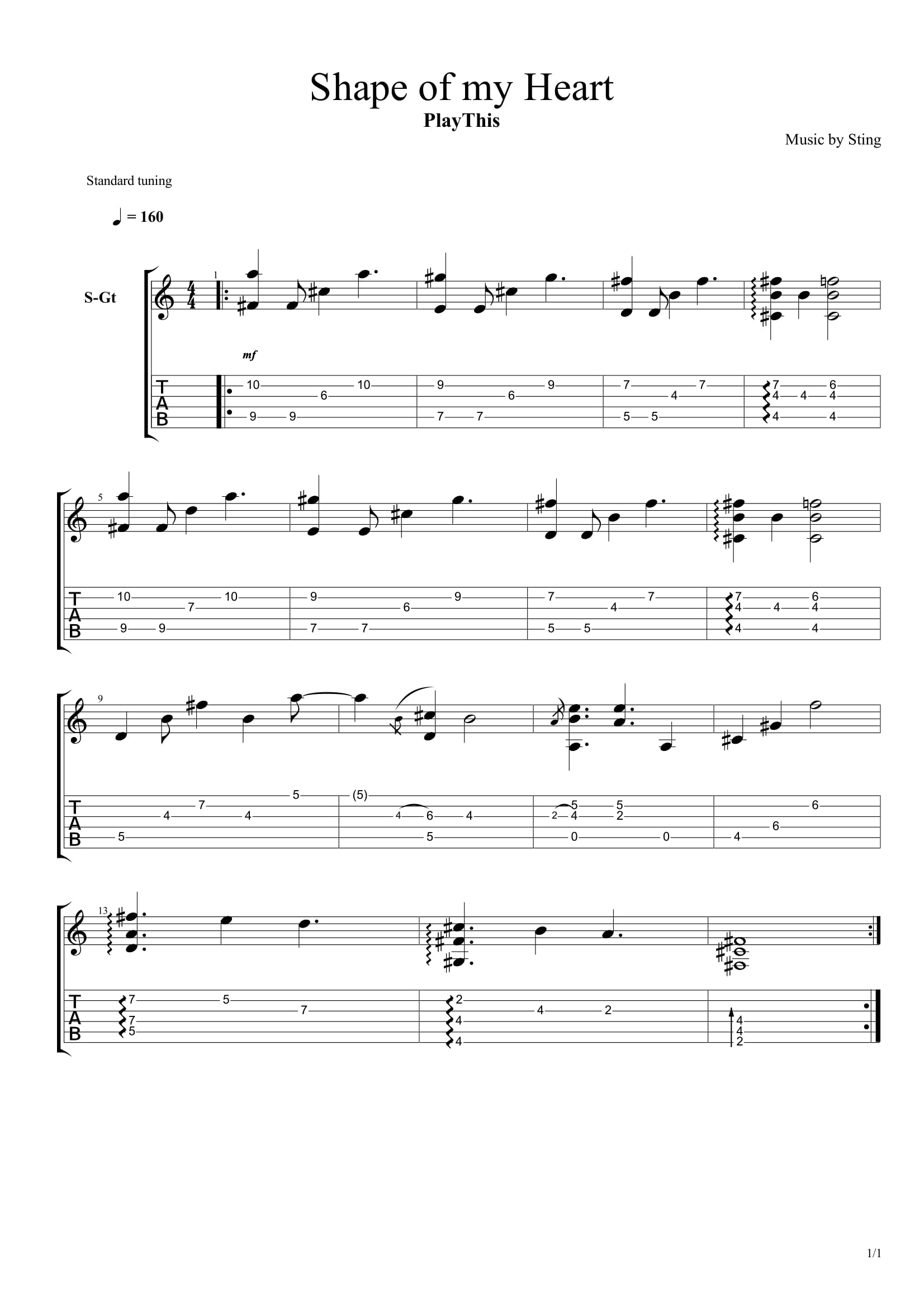 Топ 100 песен для акустической гитары 1/10 - 1. Sting - Shape Of My Heart